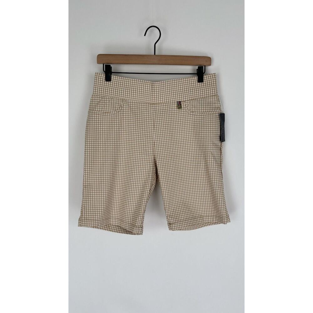 Tommy Hilfiger Womens Beige Gingham Stretch Pull On Shorts Size 10 NWT - Picture 3 of 10